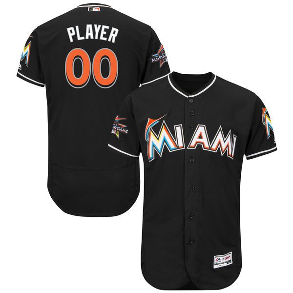 Men Miami Marlins Majestic Alternate Black 2017 Authentic Flexbase Custom MLB Jersey with All-Star Game Patch
